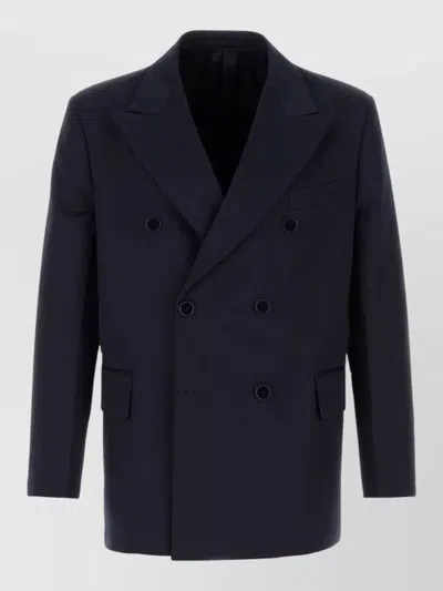 Prada Cotton Blazer Double Breasted Notched Lapels In Blue