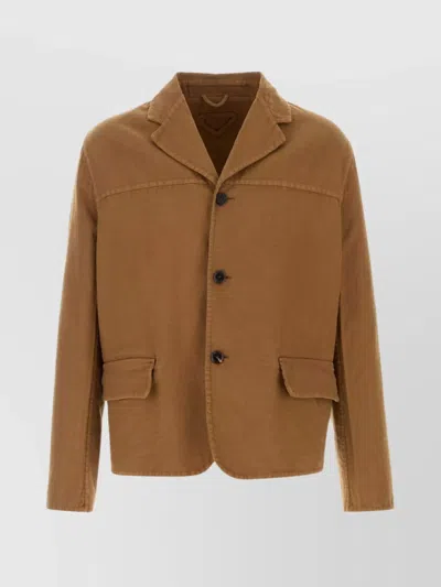 Prada Cotton Blazer With Front Pockets And Long Sleeves In Brown