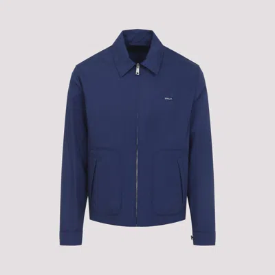 Prada Cotton Blend Blouson Jacket In Blue
