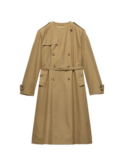 Prada Cotton Blend Coat In Brown