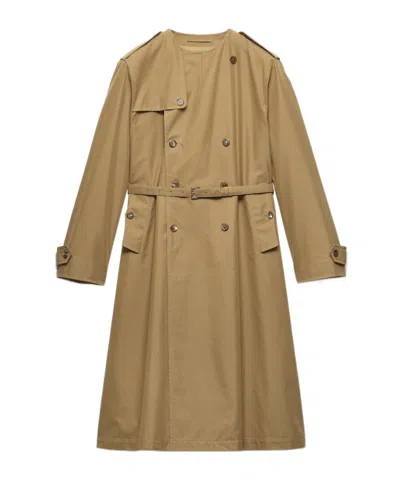 Prada Cotton Blend Coat In Brown