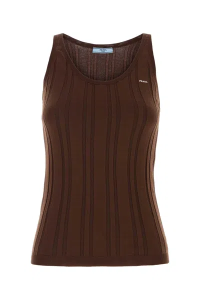 Prada Cotton Blend Tank Top In Brown