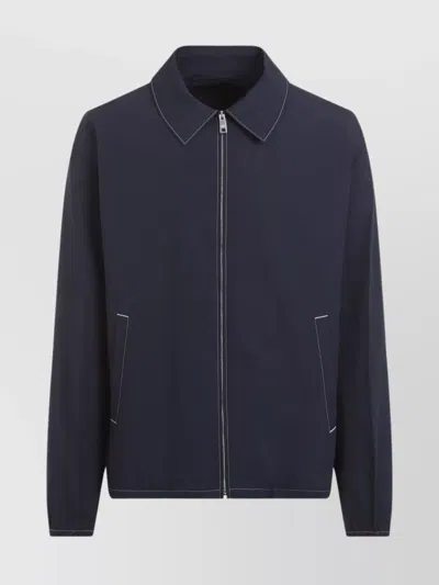 Prada Cotton Blouson With Contrasting Stitching In Blue