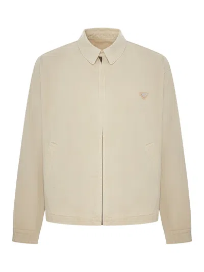 Prada Cotton Blouson With Logo In Nude & Neutrals