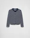 Prada Striped Three-quarter Sleeve Knit Cardigan In Navy Blue/natural