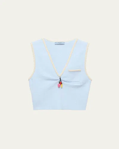 Prada Cotton Boucle Crop Top In White