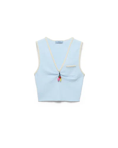 Prada Cotton Bouclé Crop Top In Blue