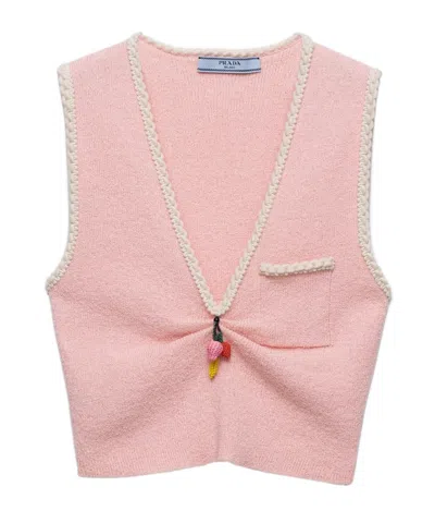 Prada Cotton Boucle Crop Top In Pink