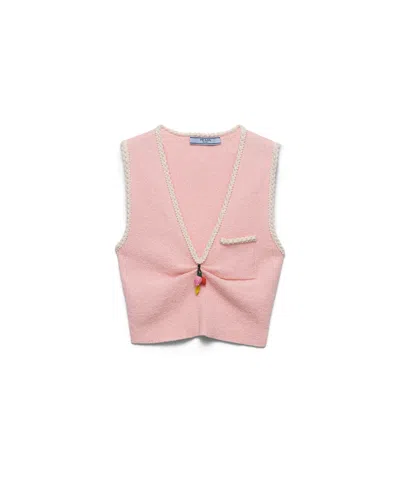 Prada Cotton Bouclé Crop Top In Pink