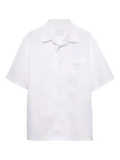 Prada Cotton Shirt With Short Sleeves And Pockets In White