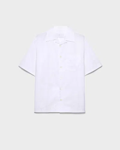 Prada Cotton Shirt With Short Sleeves And Pockets In White