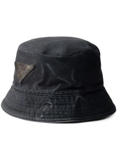 Prada Cotton Bucket Hat In Black