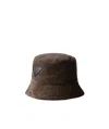 Prada Cotton Triangle Bucket Hat In Brown