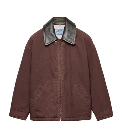 Prada Cotton Canvas Leather-trim Caban Jacket In Brown