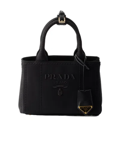 Prada Kleine Handtasche Aus Baumwoll-canvas In Schwarz