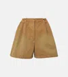 Prada Canvas Shorts With Elastic Waistband And Pleats In Brown