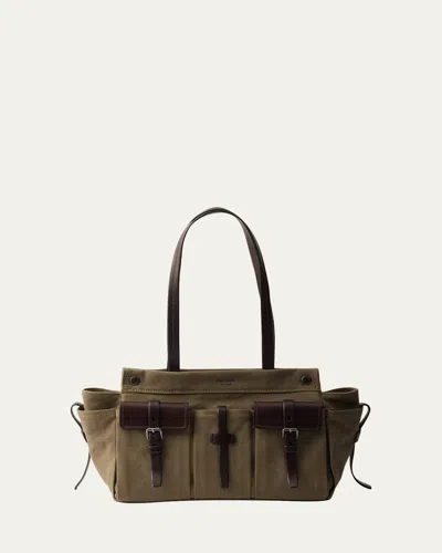 Prada Cotton Canvas Shoulder Bag In Militare