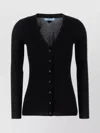Prada Cotton Cardigan With Long Sleeves And V Neck In Black