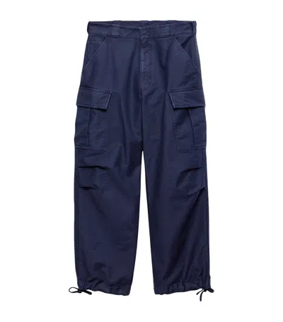 Prada Cotton Cargo Wide-leg Trousers In Blue