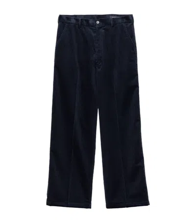 Prada Cotton-cashmere Corduroy Straight Trousers In Blue