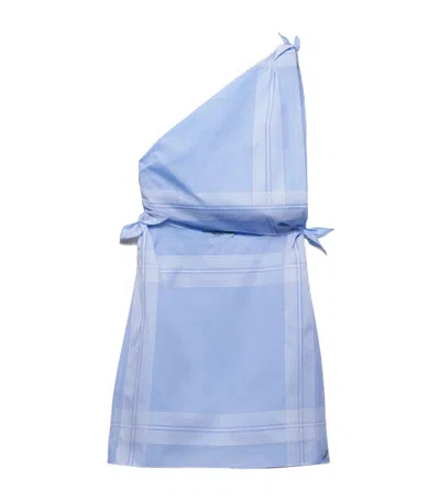 Prada Checked Cotton Minidress In Light Blue