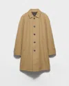 Prada Button Triangle Logo Cotton Coat In Brown