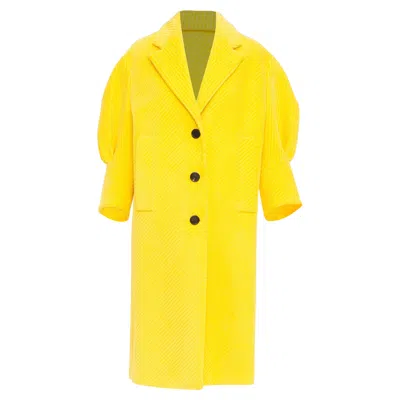 Pre-owned Prada Cotton Corduroy Puff Sleeve Coat In Yellow