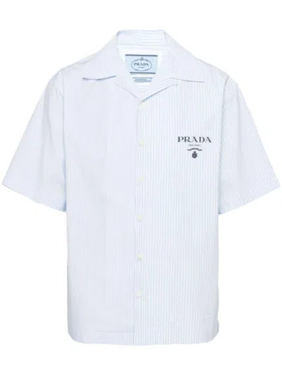 Prada Cotton Crew Neck Shirt In Bianccielo For Men (ss24)