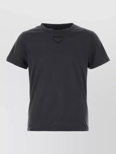 Prada Cotton Crew Neck Short Sleeve T-shirt In Black