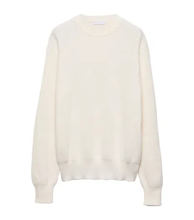 Prada Cotton Crew-neck Sweater In Milky White
