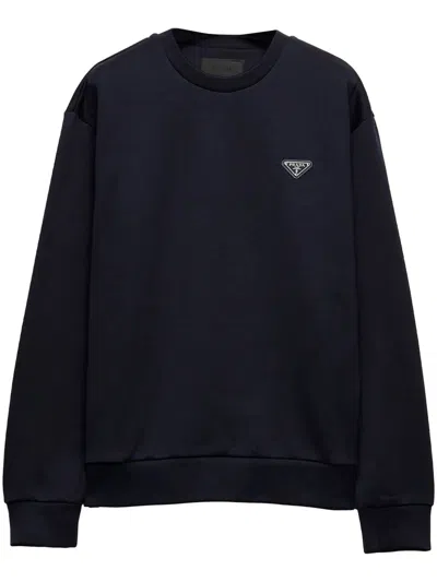 Prada Triangle-logo Crewneck Sweatshirt In Blue