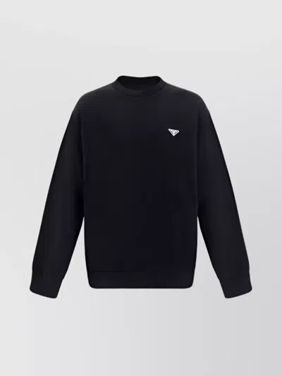 Prada Cotton Crew Neck Sweatshirt In Black