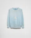 Prada Crew Neck Cotton Sweatshirt In Astral Blue