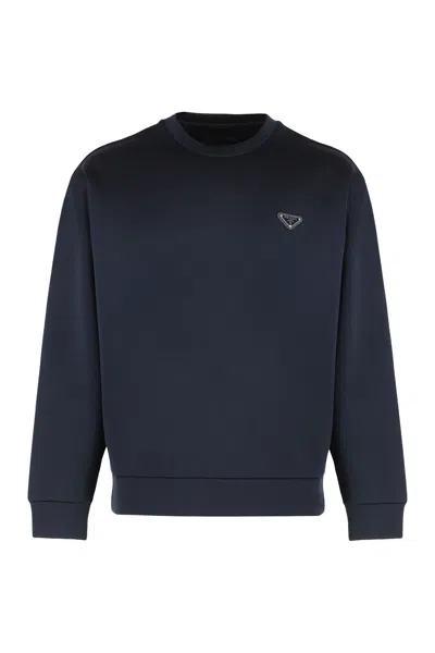 Prada Cotton Crew-neck Sweatshirt In Blue