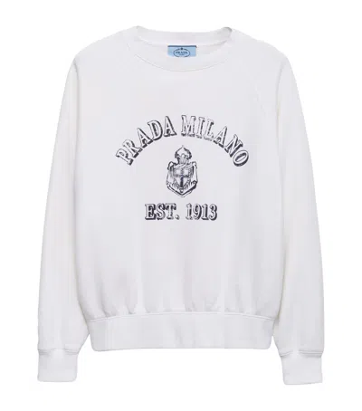 Prada White Cotton Sweatshirt In Gray