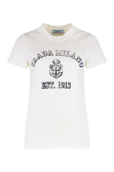 Prada Cotton Crew-neck T-shirt In White