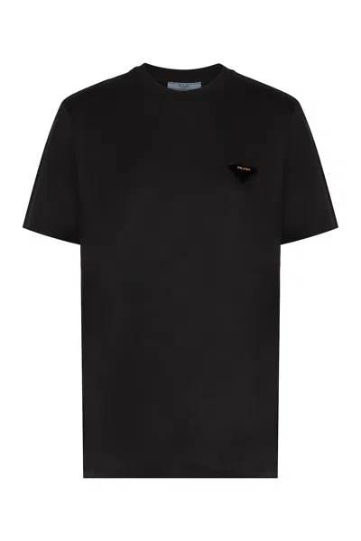 Prada Cotton Crew-neck T-shirt In Black