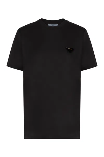 Prada Cotton Crew-neck T-shirt In Black