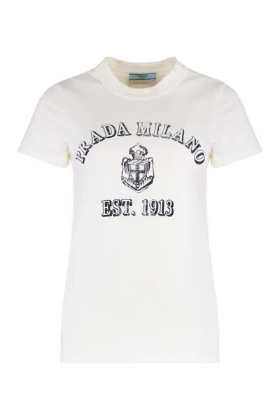 Prada Cotton Crew-neck T-shirt In White