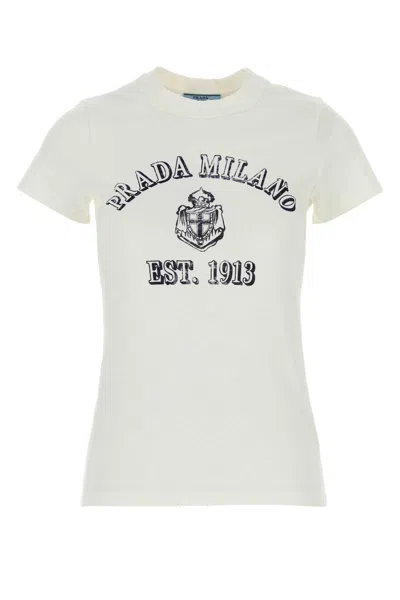 Prada Cotton Crew-neck T-shirt In White