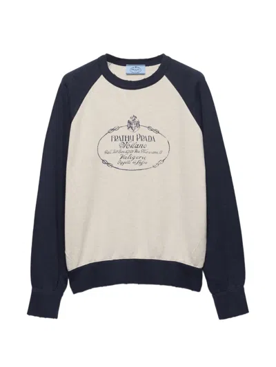 Prada Graphic Raglan Crew Neck Long Sleeve Top In White