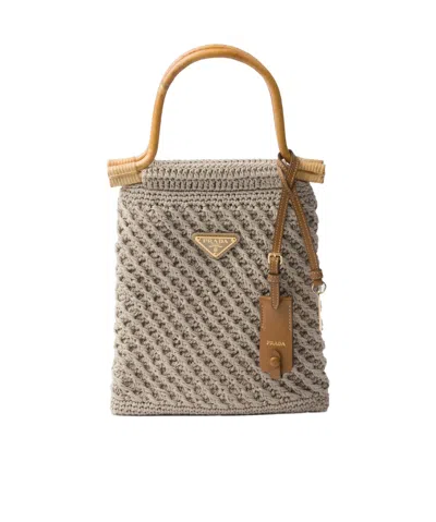 Prada Cotton Crochet Mini-handbag In Rope Ash