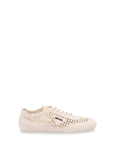 Prada Collapse Crochet Knit Low-top Sneakers In Neutral