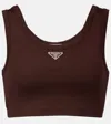 Prada Ribbed Knit Crop Top In Brown