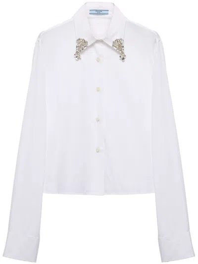 Prada Cotton Crystal Embellished Shirt In White