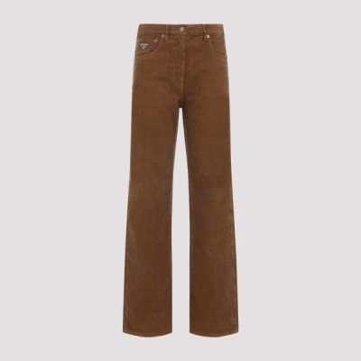 Prada Cotton Denim Pants 26 In Brown