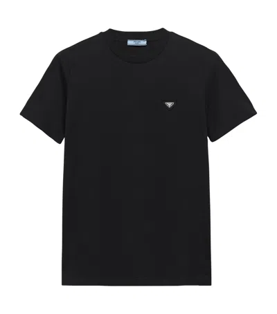 Prada Cotton Distressed Logo T-shirt In Black