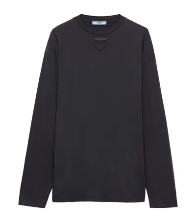 Prada Cotton Distressed T-shirt In Black