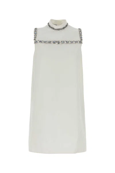 Prada Cotton Dress With Silk Recycled Cupro Lining In White