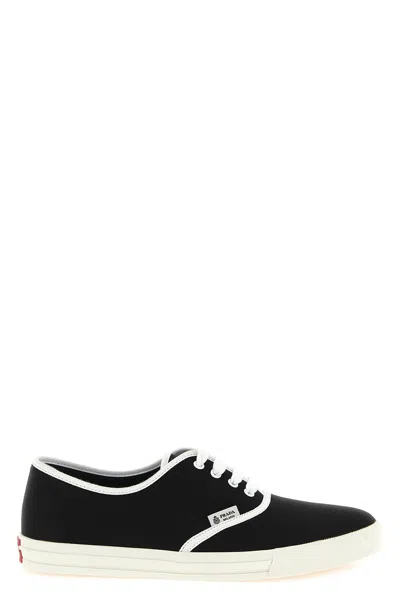 Prada Lace Up Sneakers Contrast Trim Rubber Sole In Black